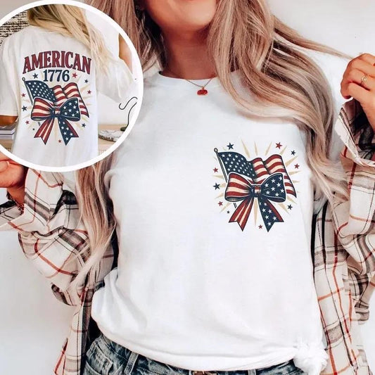 America 1776 shirt, 4th of July tee, Memorial Day T-Shirt, Graphic tee Pure Cotton Fabric Casual Streetstyle Crew Neck Short Sleeve T-Shirt Top Womenswear